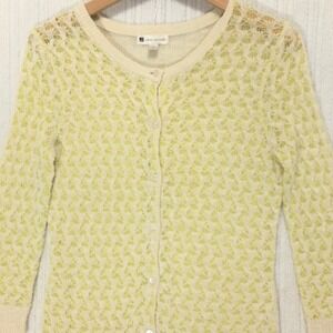 Valerie Bertinelli Cardigan Sweater Womens Small Beige Green‎ Knit 3/4 Sleeve